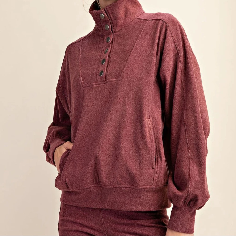 Women's Burgundy 1/4 Snap Sweater